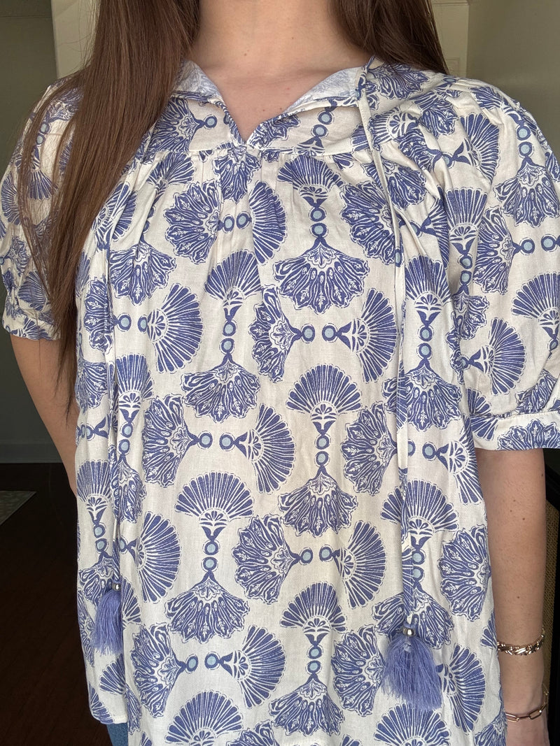 Blue Fan Pattern Top