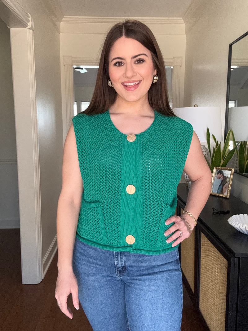 Green Cropped Knit Vest