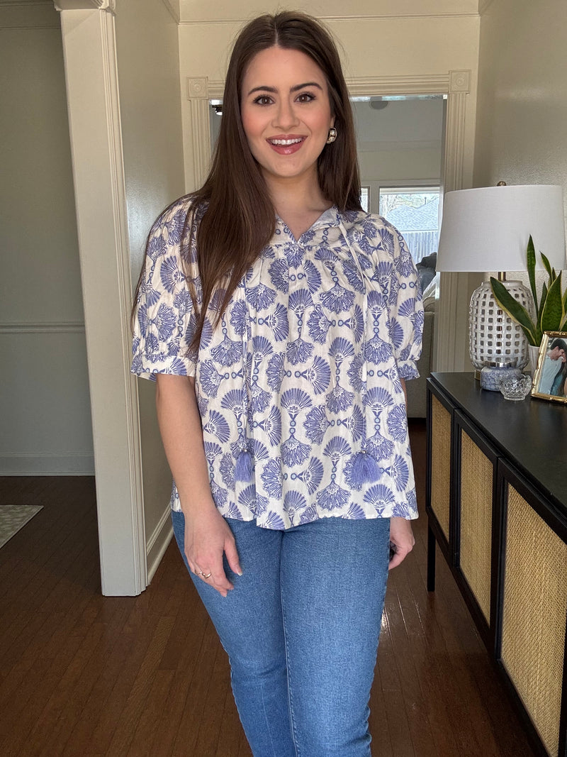 Blue Fan Pattern Top