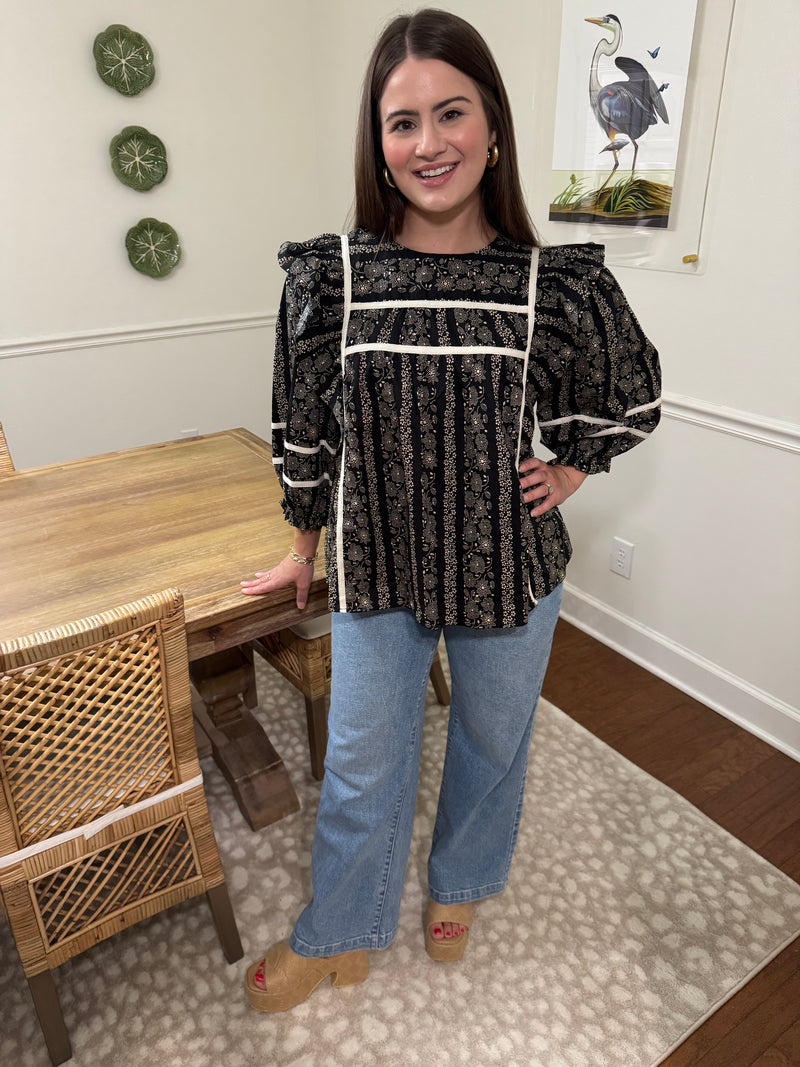 Black & Cream Floral Top