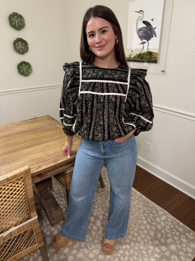 Black & Cream Floral Top