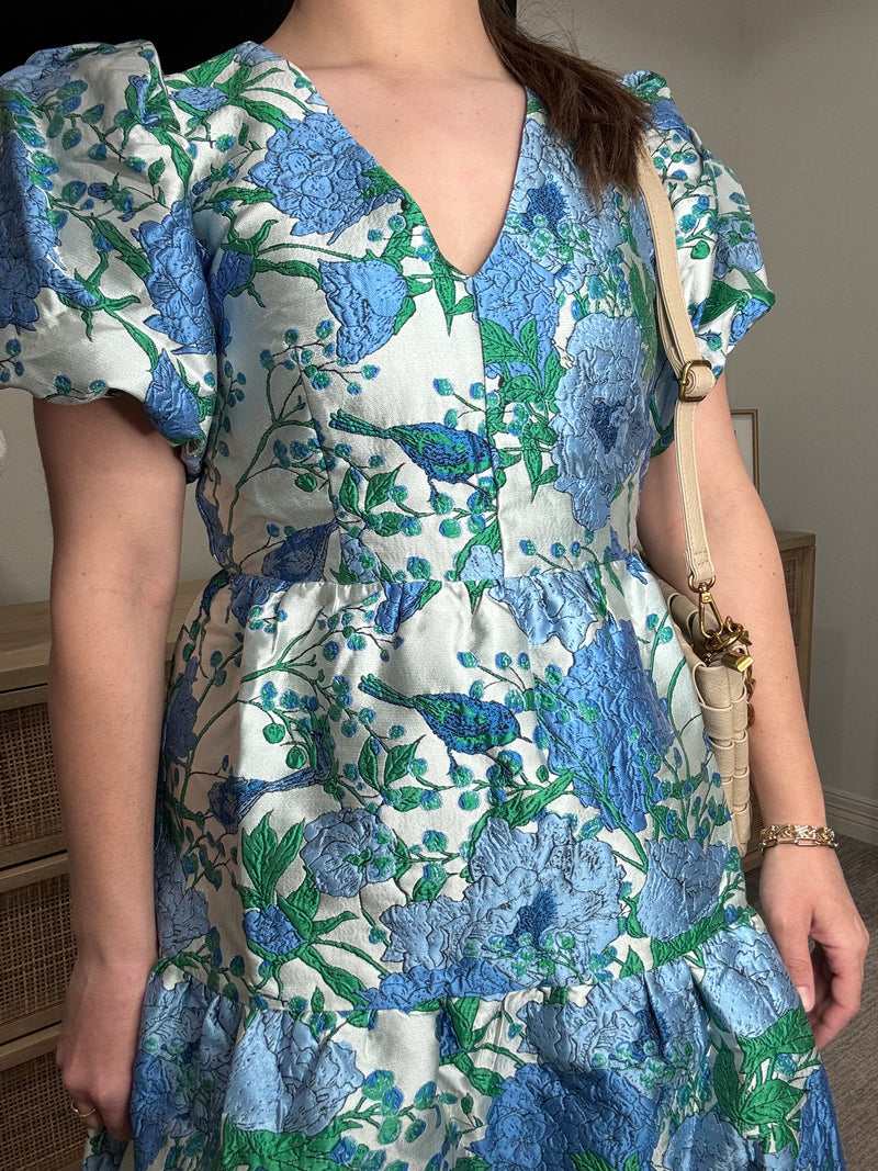 Blue & Green Floral Mini Dress