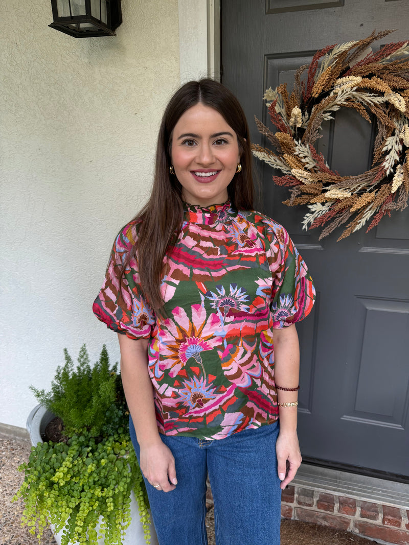Colorful Puff Sleeve Top