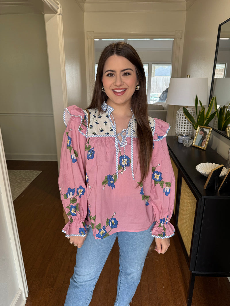 Pink Long Sleeve Floral Top