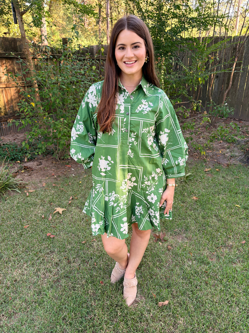 Green Floral Short Dress