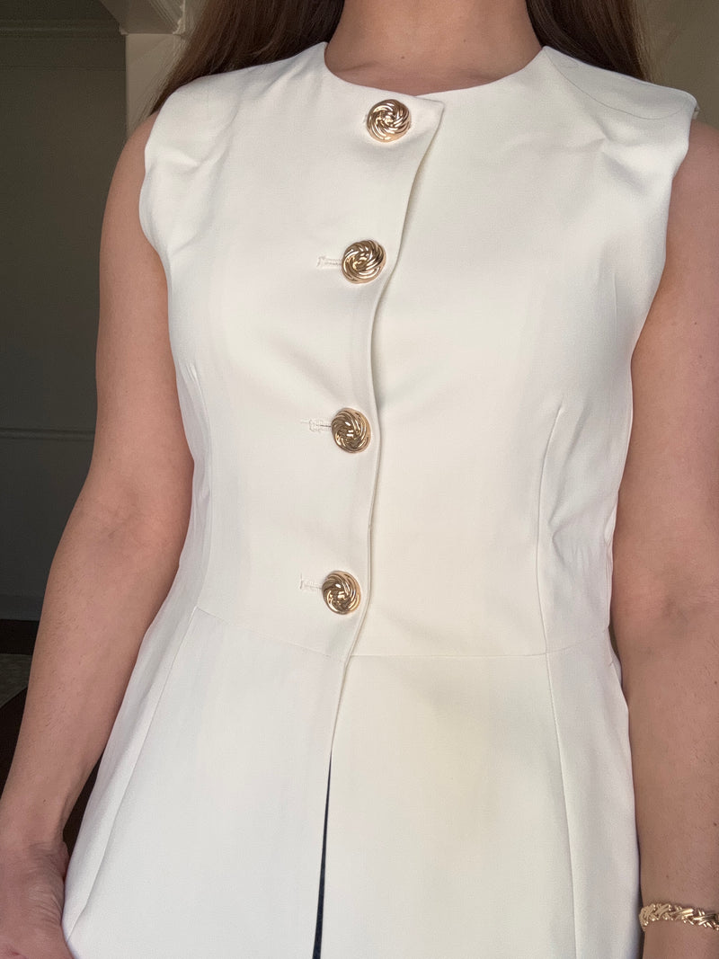 Cream Sleeveless Gold Button Detail Top