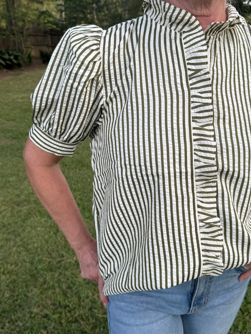 Olive & White Striped Top
