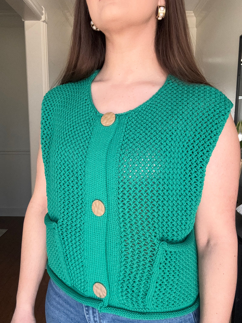 Green Cropped Knit Vest