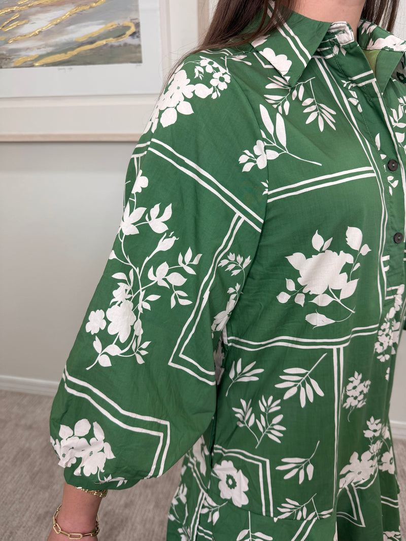 Green Floral Short Dress