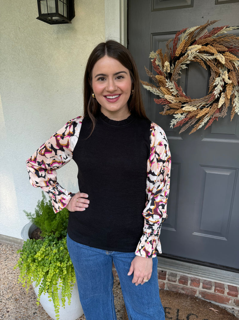 Black Detail Long Sleeve Top