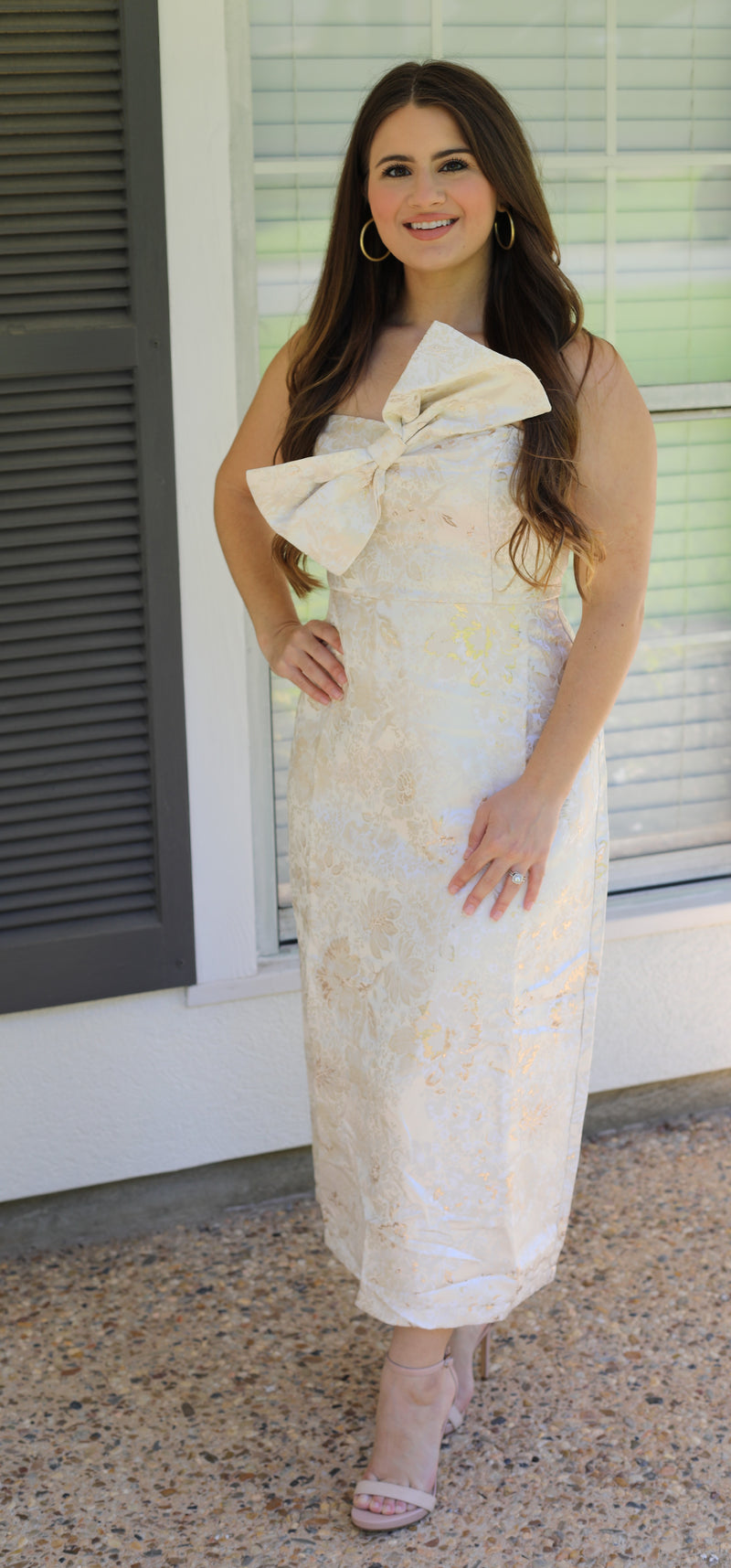 Strapless Jacquard Midi Dress