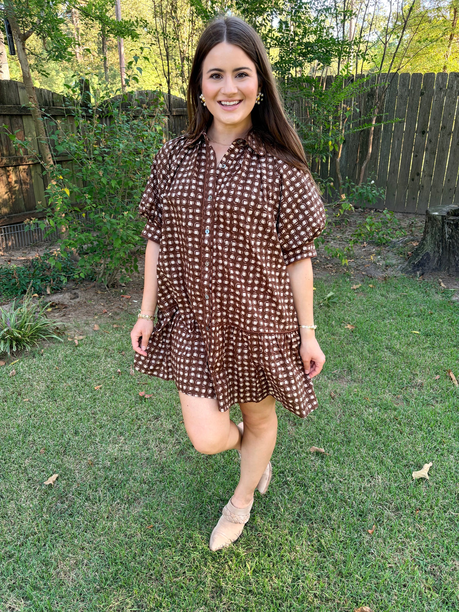 Brown Short Sleeve Dress