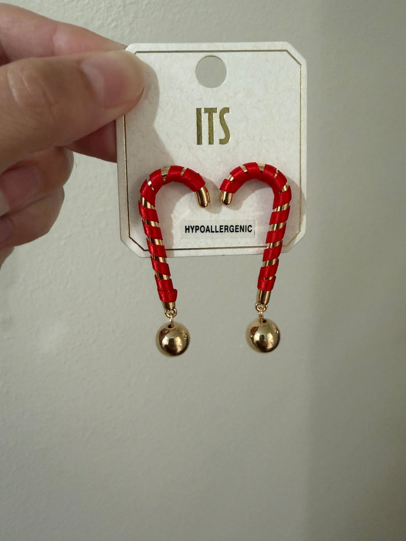 Red & Gold Candy Cane Earrings