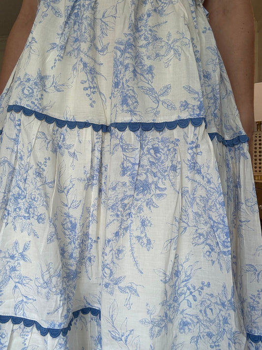 White & Blue Floral Maxi Dress