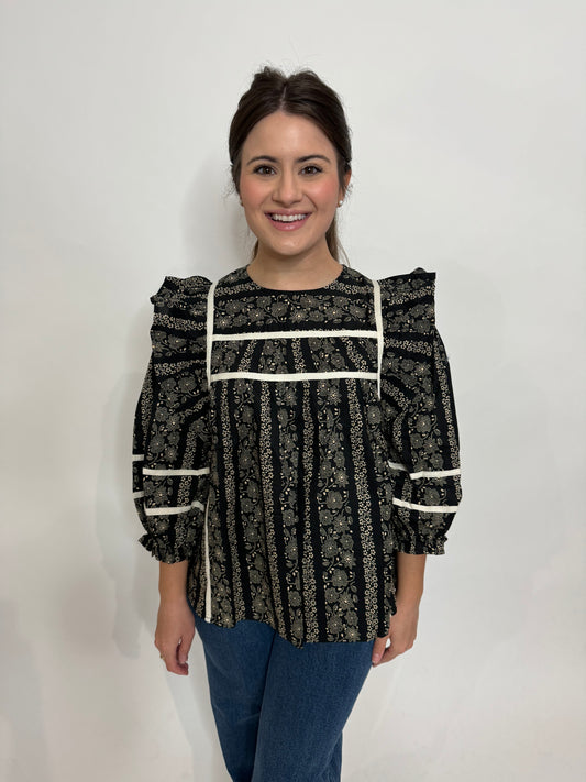 Black & Cream Floral Top