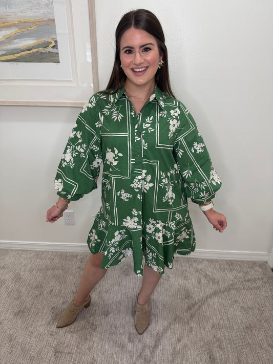 Green Floral Short Dress