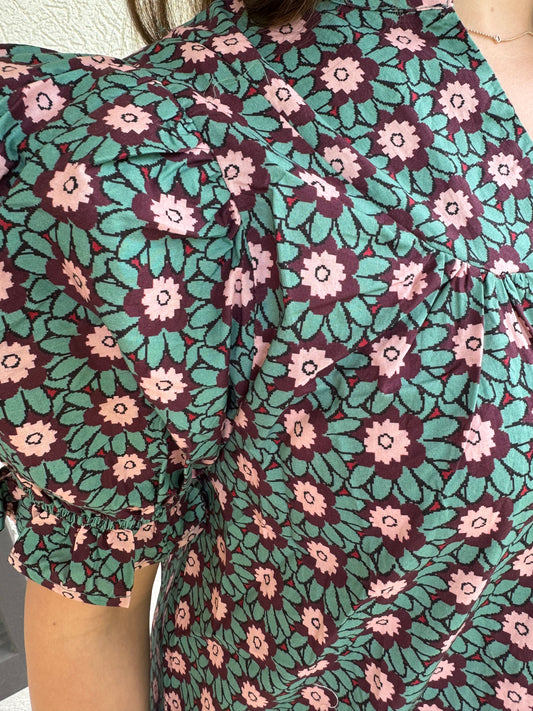 Forest Green Flower Fall Top