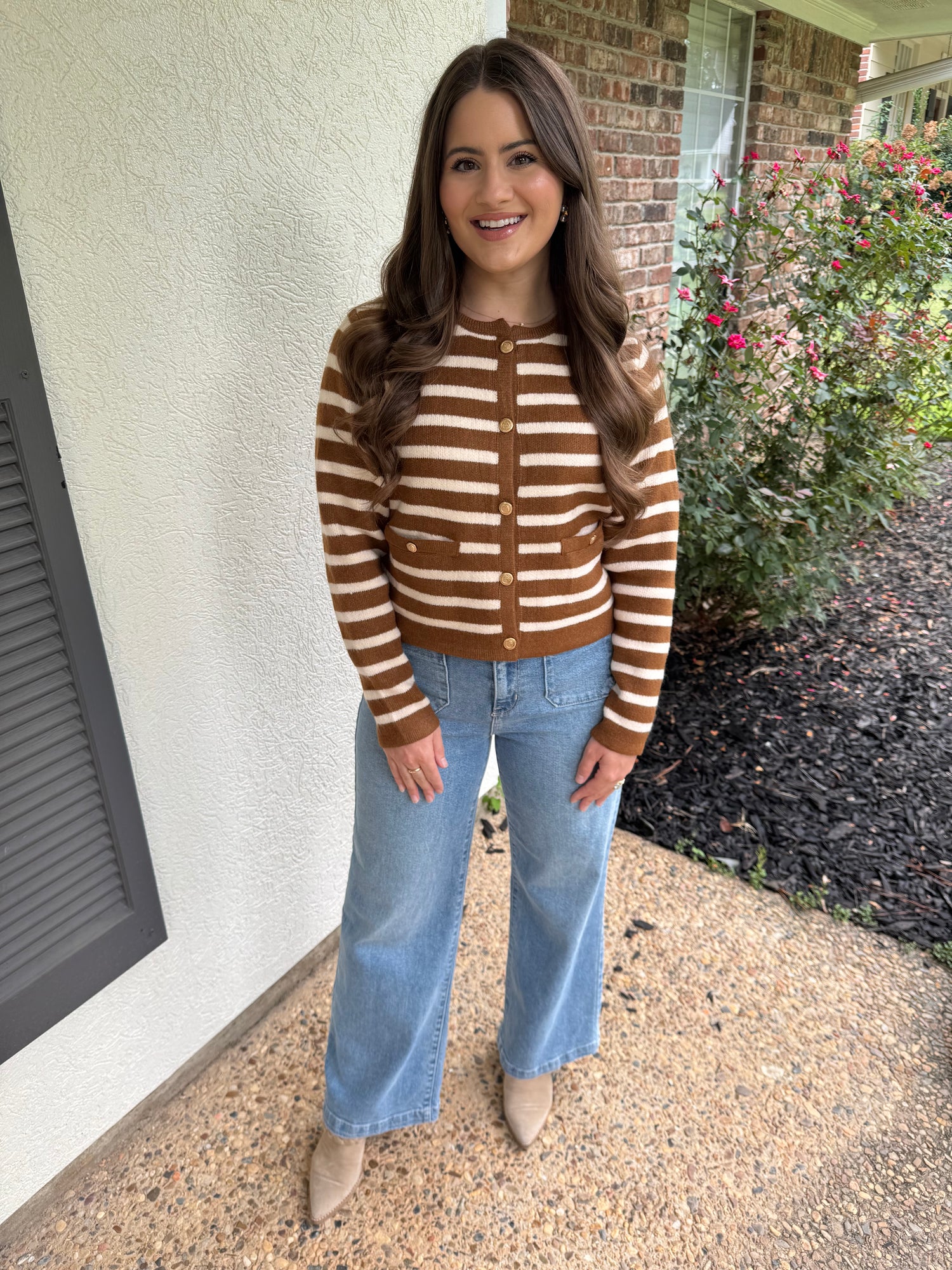 Brown & White Striped Long Sleeve Sweater