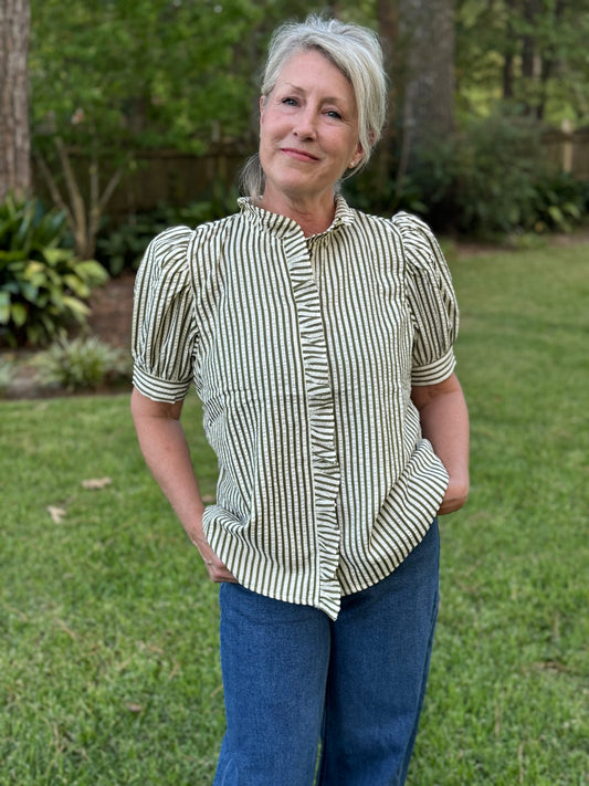 Olive & White Striped Top