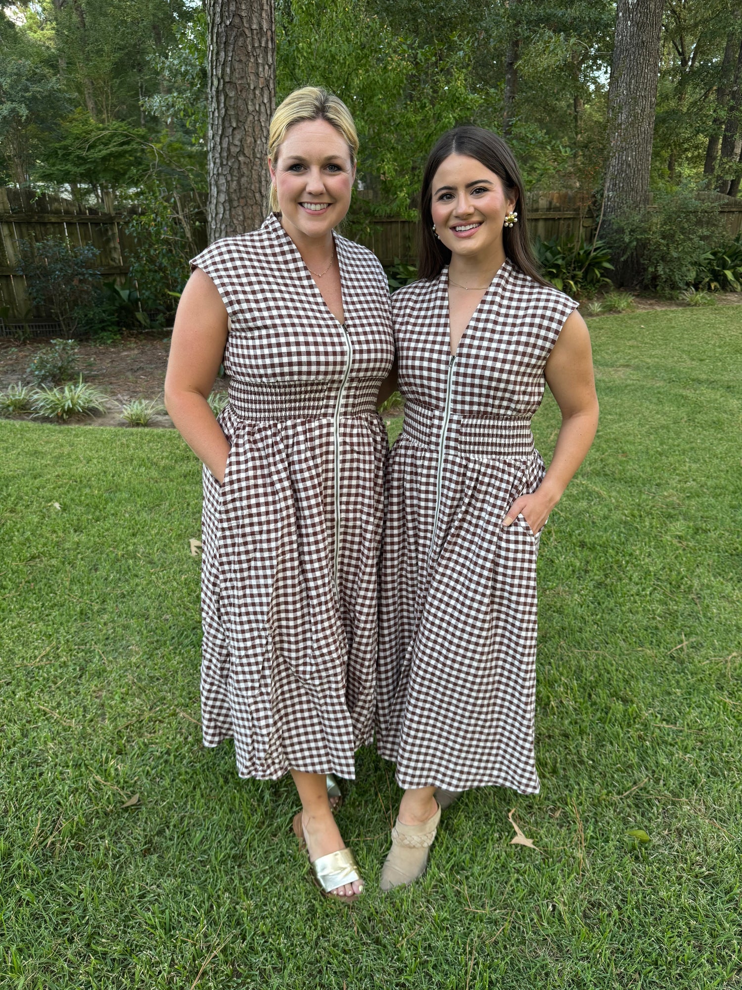 Brown Checkered Midi Dress