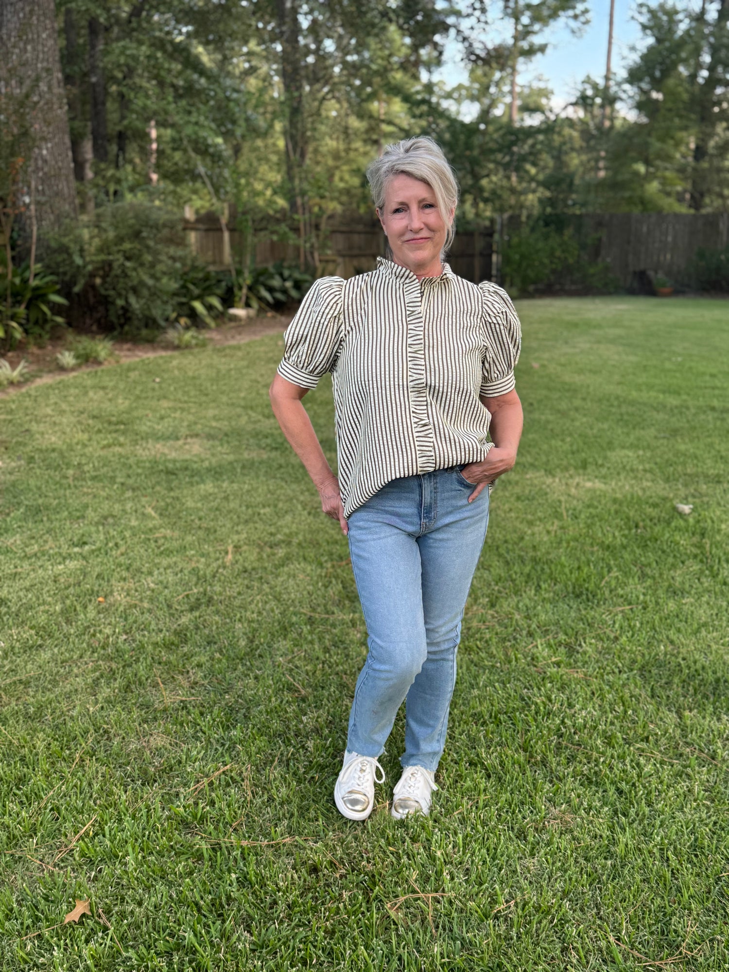 Olive & White Striped Top