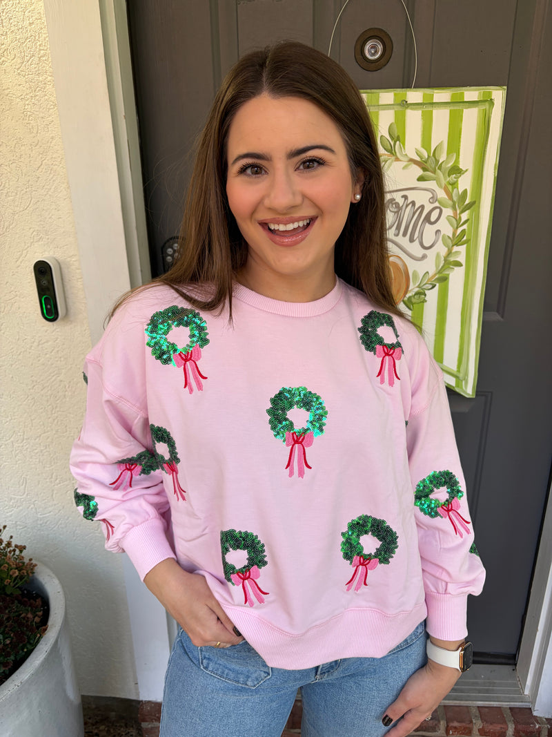 Pink Sparkly Wreath Sweatshirt