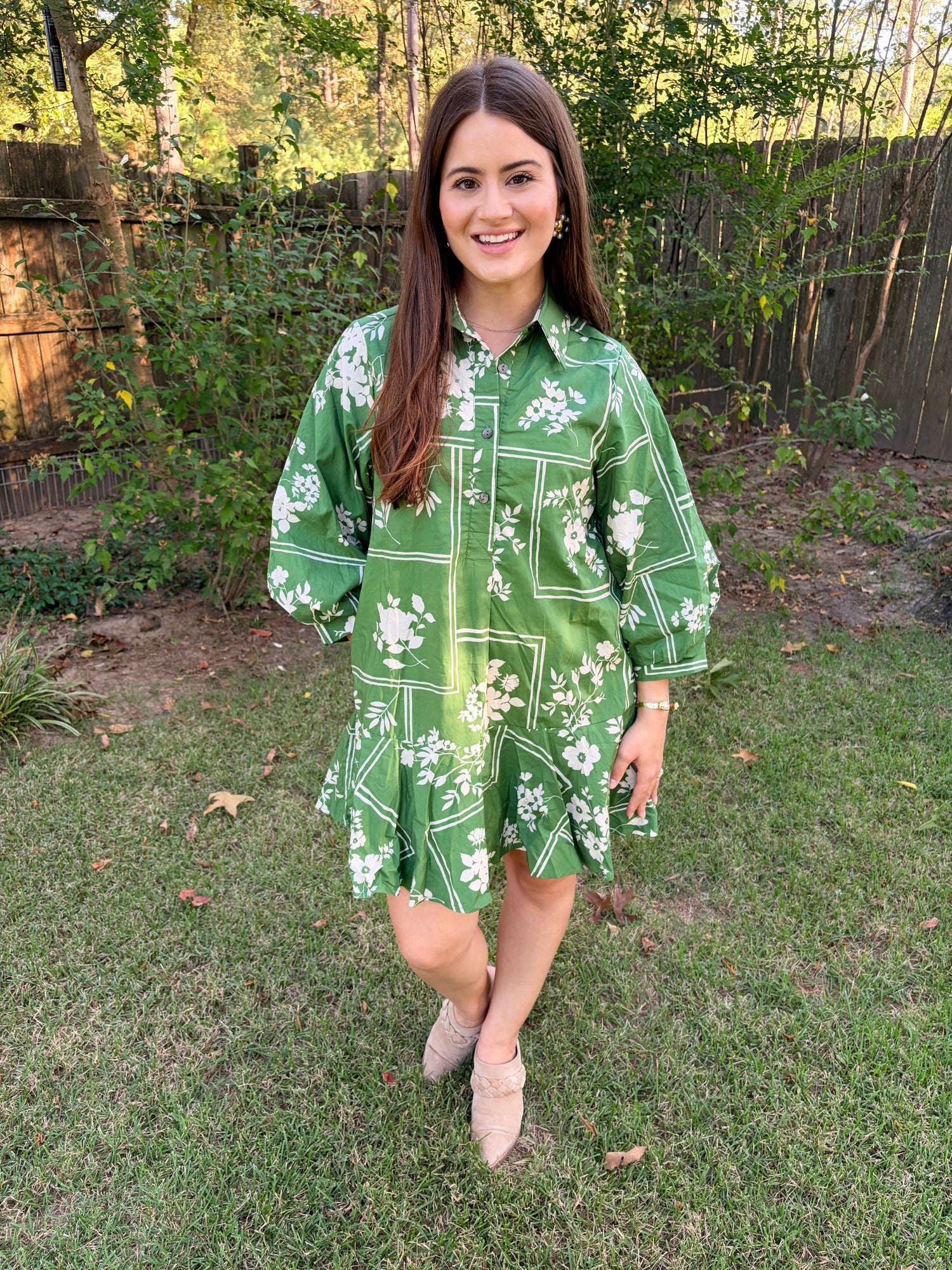 Green Floral Short Dress