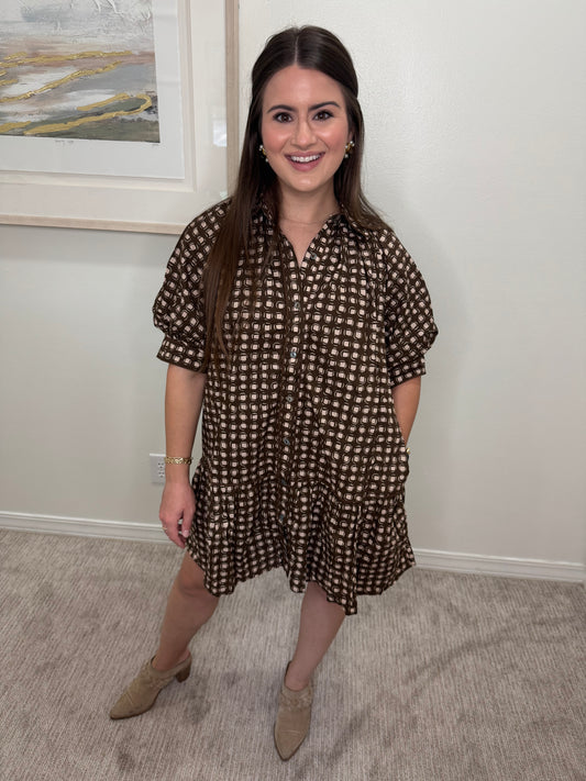 Brown Short Sleeve Dress