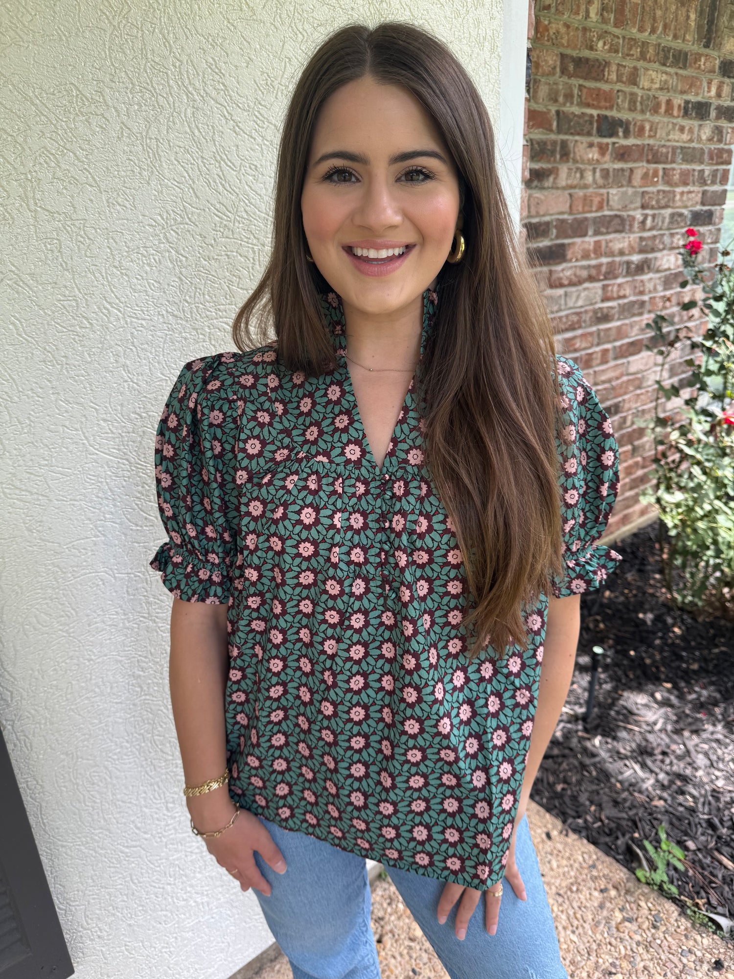 Forest Green Flower Fall Top