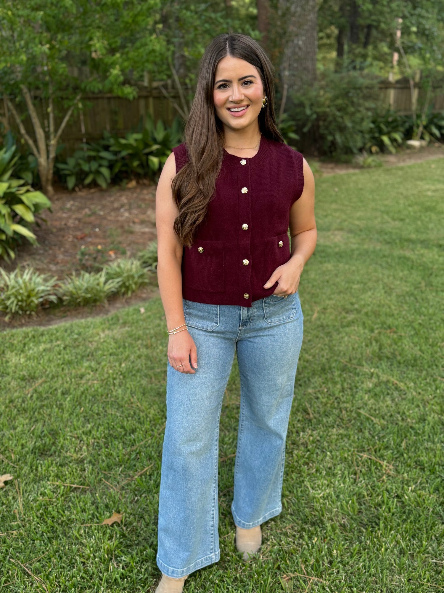 Wine Sleeveless Sweater Top