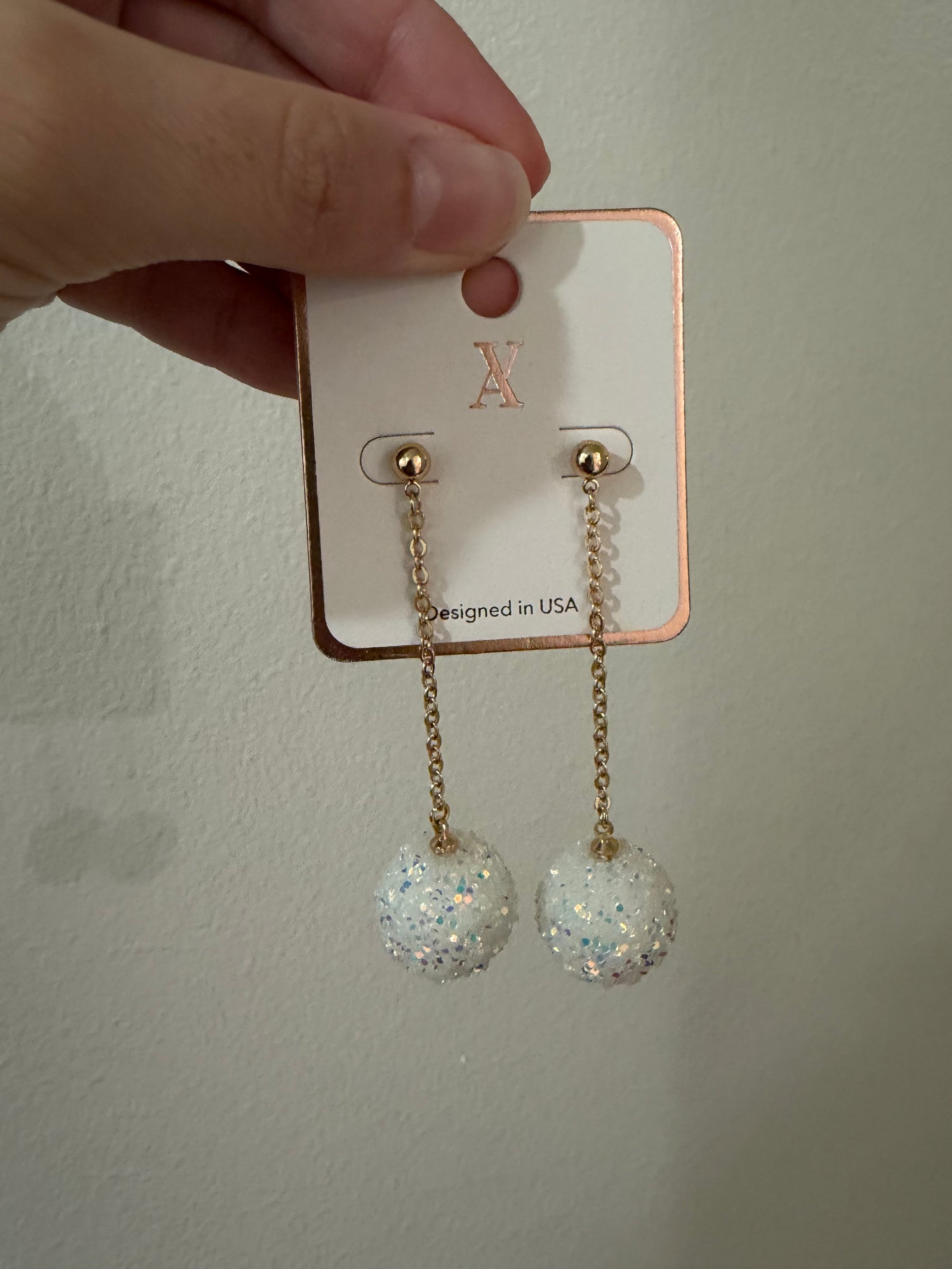 White Glitter Drop Earrings