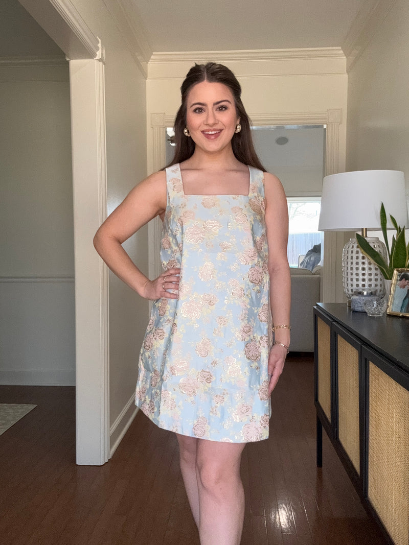 Light Blue Floral Jacquard Mini Dress